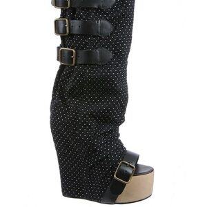 Looking for these irregular choice flower /polka dot open toe boots